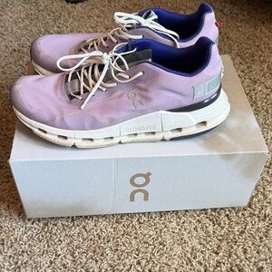 On Cloud Running Lavender and White Athletic Shoes